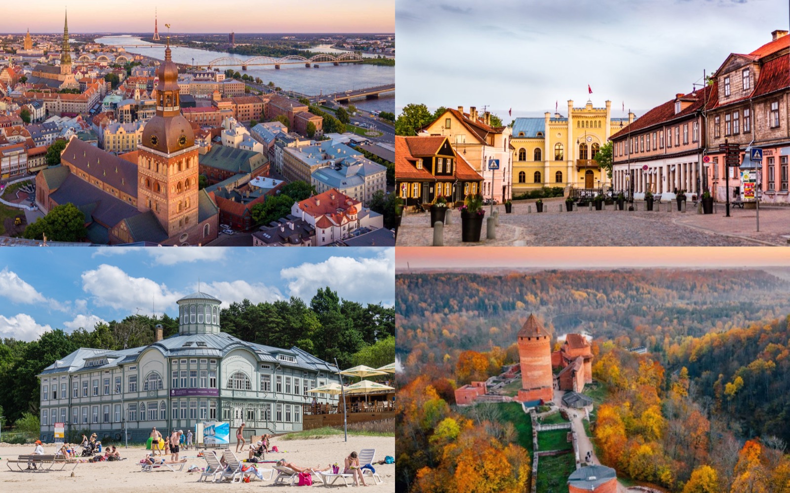 Beautiful landscapes of Latvia - Riga Old Town, Jurmala beach, and Sigulda nature park